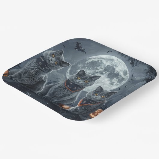 ブルーキャッツロシアのハロウィン不気味 ペーパープレート (傾斜あり)