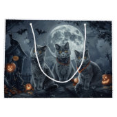 ブルーキャッツロシアのハロウィン不気味 ラージペーパーバッグ (裏面)