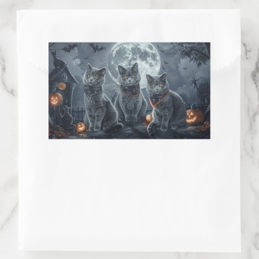 ブルーキャッツロシアのハロウィン不気味 長方形シール (バッグ)
