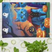 ブルーキャッツロシアのパンプキンハロウィンおもしろい キッチンタオル (折り畳み)