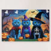 ブルーキャッツロシアのパンプキンハロウィンおもしろい ジグソーパズル (横)