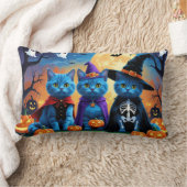 ブルーキャッツロシアのパンプキンハロウィンおもしろい ランバークッション (ブランケット)