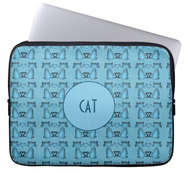 ブルーキャッツ催眠ストライプデザインおもしろい性格 ラップトップスリーブ (正面)