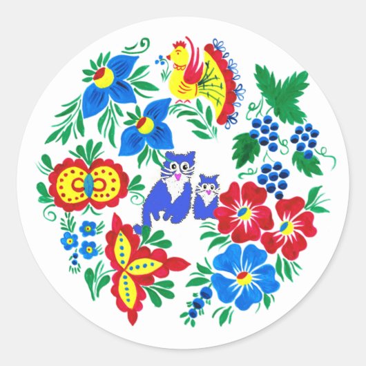 ブルーキャッツ、フォークアート ラウンドシール (正面)