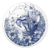 ブルーキャットとラベンダー縁ど セラミックノブ (正面)