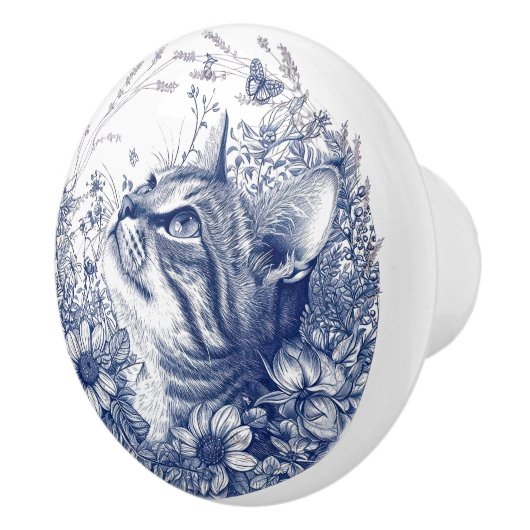 ブルーキャットとラベンダー縁ど セラミックノブ (右)