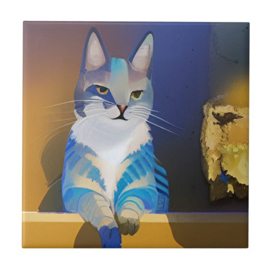 ブルーキャットゴールデンサンシャインイラストレーション タイル (正面)