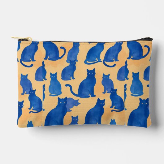 ブルーキャットシルエットプリントカットソーバッグ アクセサリーポーチ (正面)