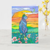 ブルーキャットハッピーバースデー カード (黄色い花)