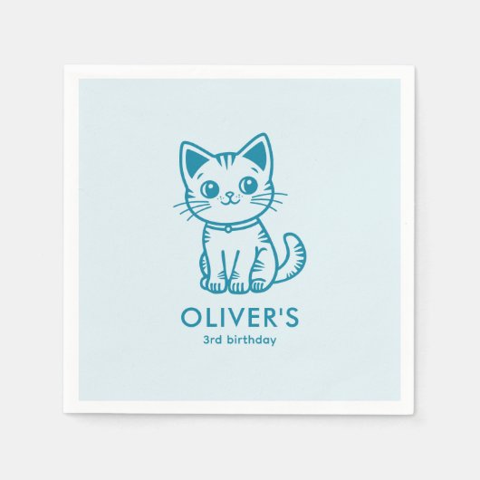 ブルーキャットバースデーパーティカスタムーとカラーズkitten スタンダードカクテルナプキン (正面)