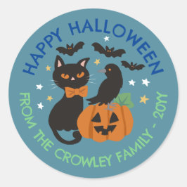 ブルーキャットパンプキンレイヴンハッピーハローウィン ラウンドシール