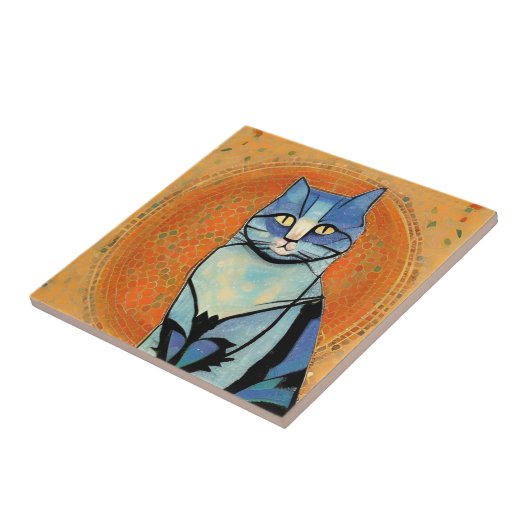 ブルーキャットモロッコモザイク抽象芸術アートゴールデンサン タイル (側面)