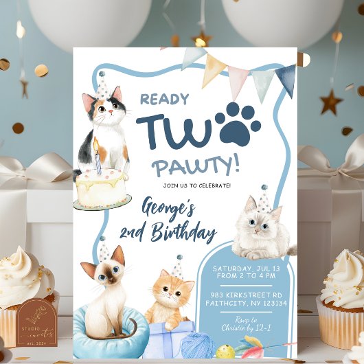 ブルーキャットレディトゥパーティー 2歳の誕生日招待状 招待状