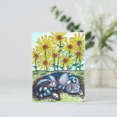 ブルーキャット&イエローフラワーポストカード ポストカード (スタンド正面)