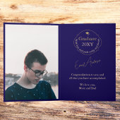 ブルーキャップおめでとう大学院写真卒業 カード