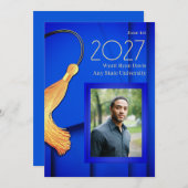 ブルーキャップとガウン、金ゴールドタッセル 案内状 (正面/裏面)