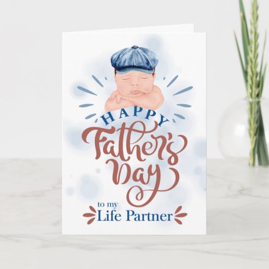 ブルーキャップのお父さんの日にライフパートナーかわいいベビー シーズンカード (正面)