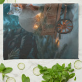 ブルーキャッロシアのトスノースイクリスマスデコール キッチンタオル (折り畳み)