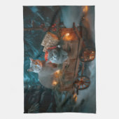 ブルーキャッロシアのトスノースイクリスマスデコール キッチンタオル (縦)