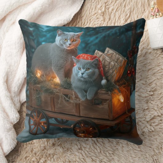 ブルーキャッロシアのトスノースイクリスマスデコール クッション (ブランケット)