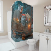 ブルーキャッロシアのトスノースイクリスマスデコール シャワーカーテン (インサイチュ)