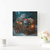 ブルーキャッロシアのトスノースイクリスマスデコール スクエア壁時計 (ホーム)