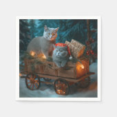 ブルーキャッロシアのトスノースイクリスマスデコール スタンダードカクテルナプキン (正面)