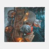 ブルーキャッロシアのトスノースイクリスマスデコール フリースブランケット (正面(横))