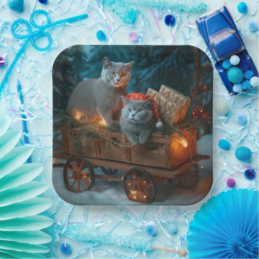 ブルーキャッロシアのトスノースイクリスマスデコール ペーパープレート (パーティー)