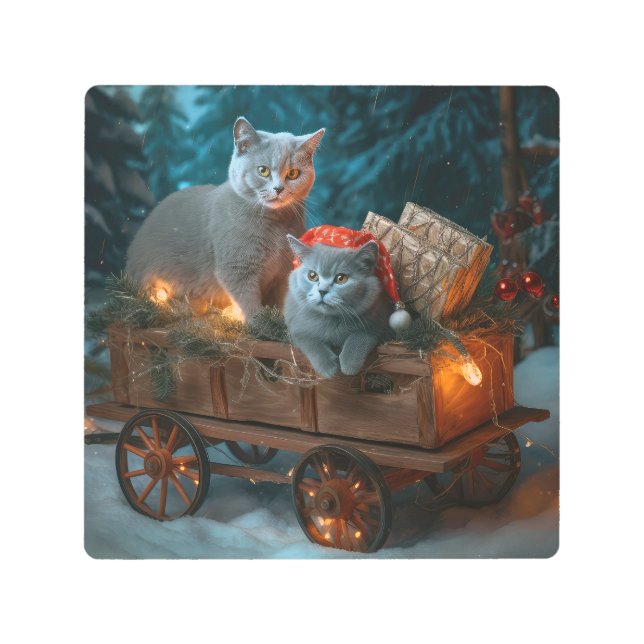 ブルーキャッロシアのトスノースイクリスマスデコール メタルプリント (正面)