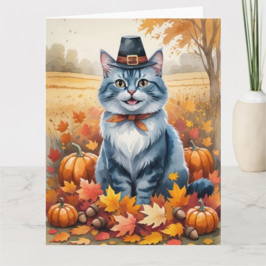 ブルーキャッロシアのト紅葉感謝祭アート カード (正面)