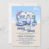 ブルーキャラバンおもしろい引っ越し祝いパーティーパーティー 招待状 (正面)