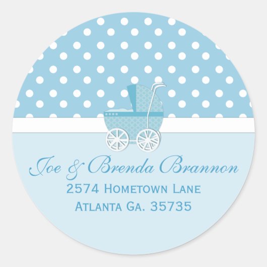 ブルーキャリッジと水玉模様住所 シール (正面)