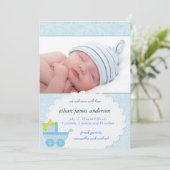 ブルーキャリッジ男の赤ちゃん写真誕生のお知らせ 案内状 (スタンド正面)