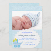 ブルーキャリッジ男の赤ちゃん写真誕生のお知らせ 案内状 (正面/裏面)