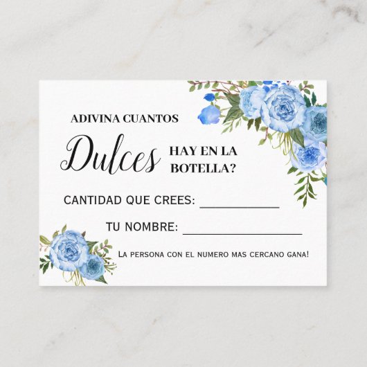 ブルーキャンディゲームのバイリンガルシャワーカードの数 プレイスカード (裏面)