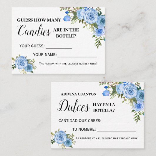 ブルーキャンディゲームのバイリンガルシャワーカードの数 プレイスカード (正面/裏面)