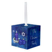 ブルーキャンドルクリスマス キューブオーナメント (裏面アングル)