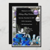 ブルーキャンドルバウブルクリスマスパーティの招待状 招待状 (正面/裏面)