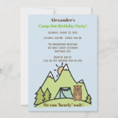 ブルーキャンプアウト誕生日パーティーを早く待つことができる 招待状 (正面)