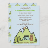 ブルーキャンプアウト誕生日パーティーを早く待つことができる 招待状 (正面/裏面)
