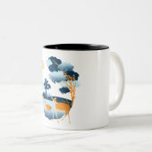 ブルーキュートおもしろいイラストレーションおもしろいワインクリスマス ツートーンマグカップ (正面右)