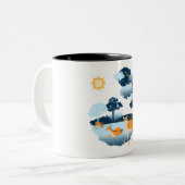 ブルーキュートおもしろいイラストレーションおもしろいワインクリスマス ツートーンマグカップ (正面左)