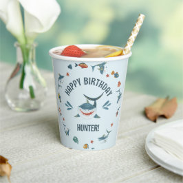ブルーキュートおもしろいシャーク誕生日パーティー 紙コップ