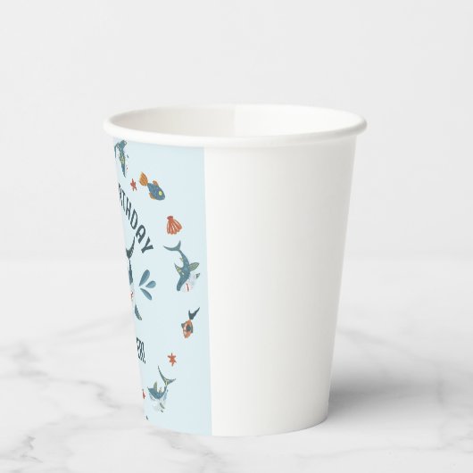 ブルーキュートおもしろいシャーク誕生日パーティー 紙コップ (左)
