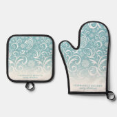 ブルーキュートなクリスマススノーフレークカスタム渦巻き 鍋つかみ&鍋敷きセット (正面)