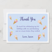 ブルーキュートアイスクリームコーンパーティーボーイ誕生日 サンキューカード (正面)