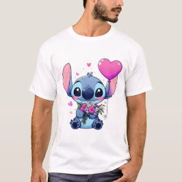 ブルーキュートクリーチャーハートフラワーラブTシャツ Tシャツ
