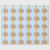 ブルーキュートジャングルベビーアニマルラッピング紙 ラッピングペーパー (フラット)