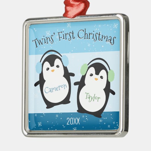 ブルーキュートツインズペンギン初めてのクリスマス メタルオーナメント (左)